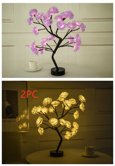 Rose Flower Lamp USB Battery Operated LED Table Lamp Bonsai Tree Night Lights Garland Bedroom Decoration Lights Home Decor