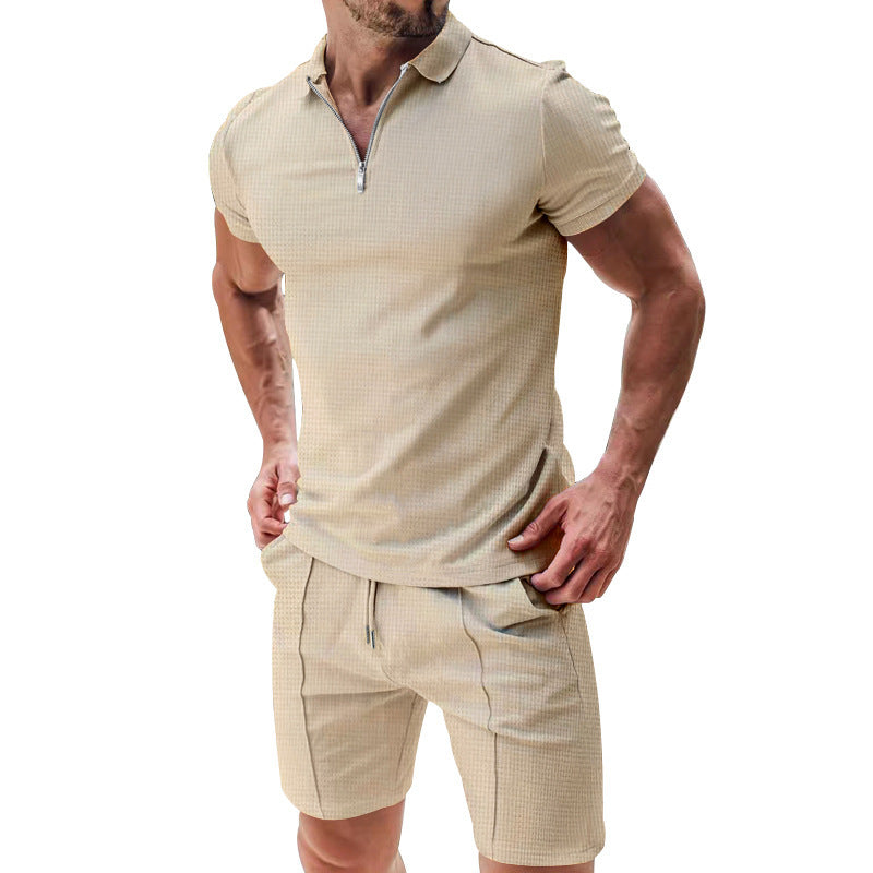 Short-sleeved Top And Drawstring Pockets Shorts