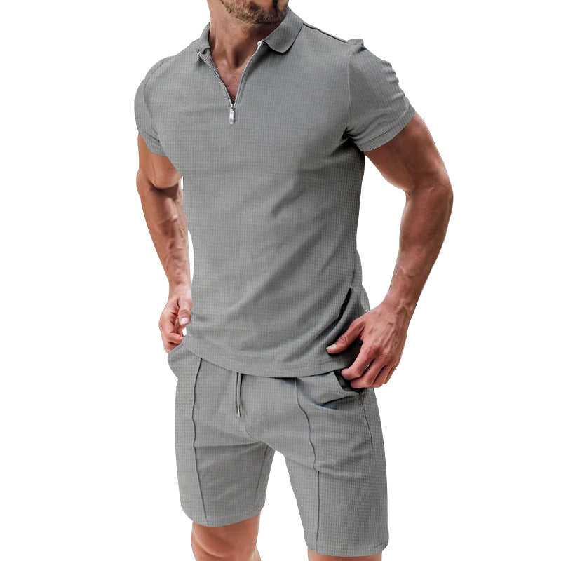 Short-sleeved Top And Drawstring Pockets Shorts