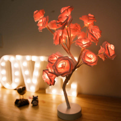 Rose Flower Lamp USB Battery Operated LED Table Lamp Bonsai Tree Night Lights Garland Bedroom Decoration Lights Home Decor