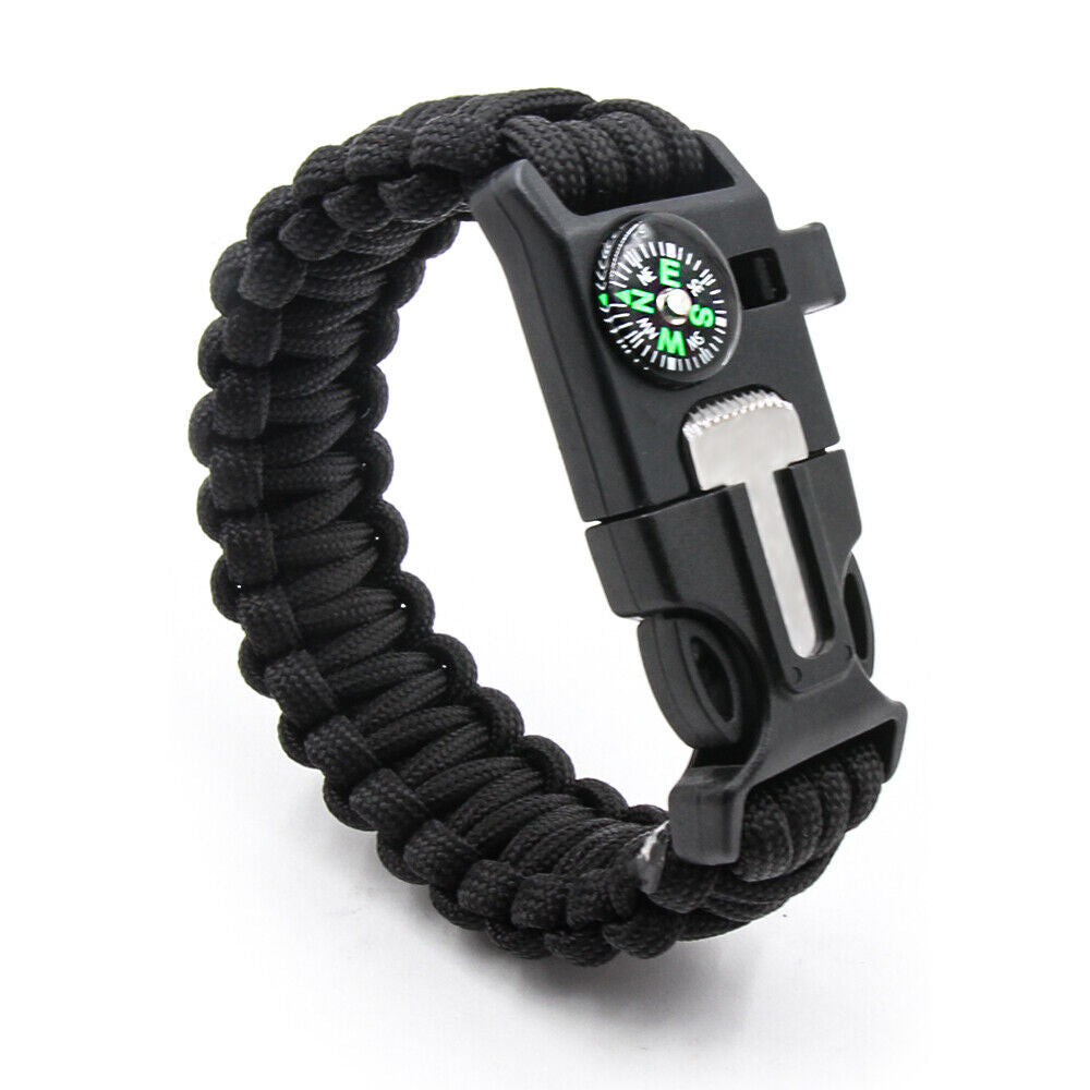 Survival Bracelet With Embedded Compass Whistle