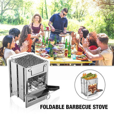 Cooking Picnic Grill Folding Stove Square Wood Steel