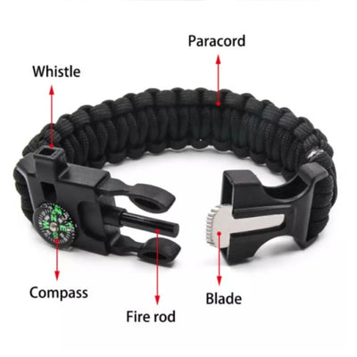 Survival Bracelet With Embedded Compass Whistle