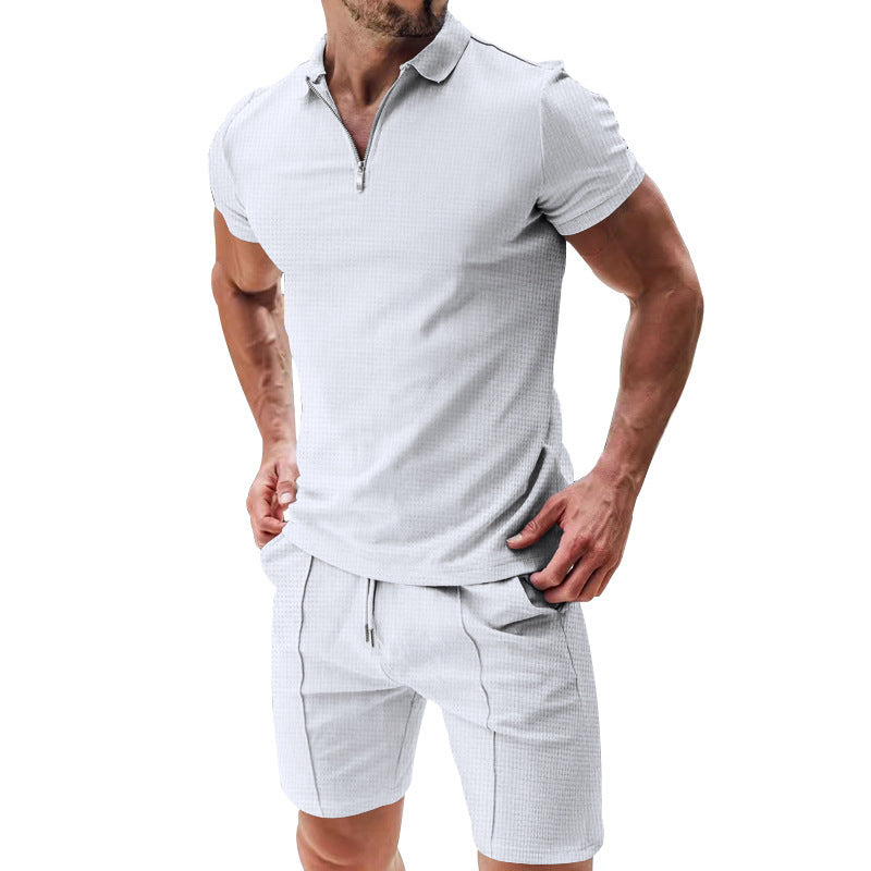 Short-sleeved Top And Drawstring Pockets Shorts